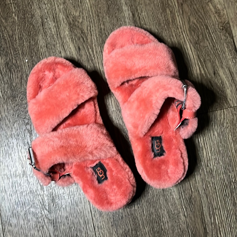 Pink UGG furry sandals